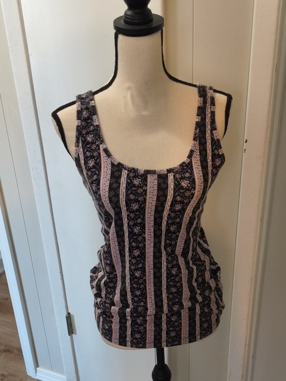 Maurices Tank Top with Pink Striped Floral Panels